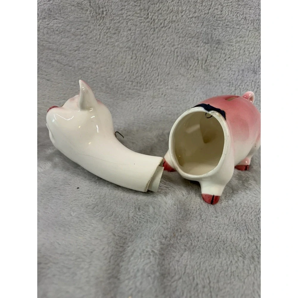 Vintage Ceramic Bobblehead Nodder Piggy Bank Pink Detachable Head Coin Bank